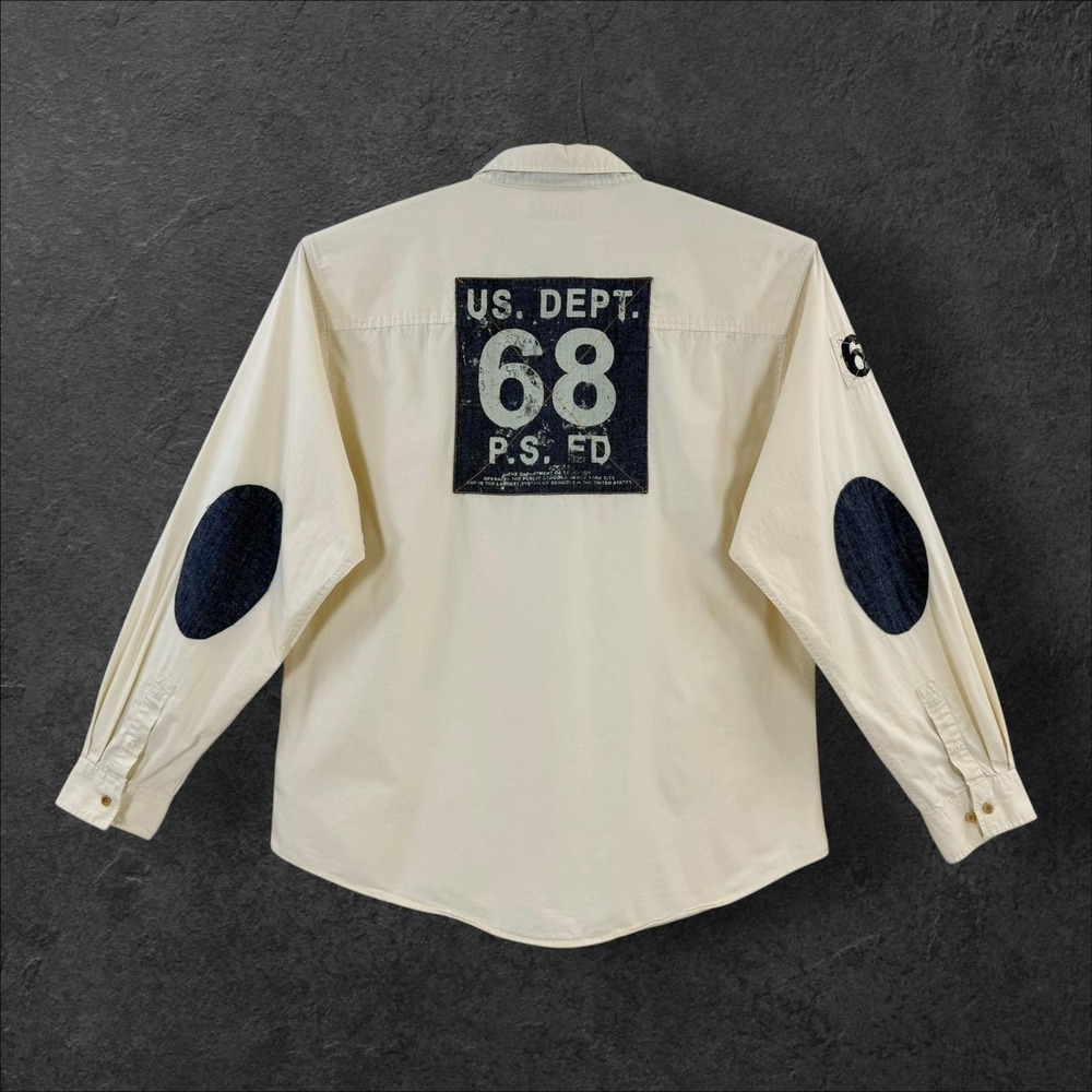 Akoo Shirt Mens 3XL White US‎ Dept 68 Back Patch Long Sleeve Button Up Casual